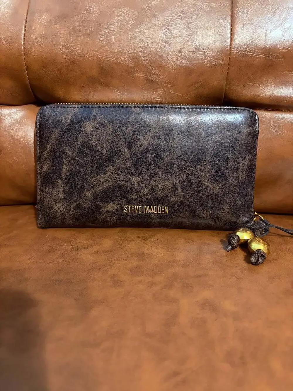 Steve Madden BZIP-PW Brown Multi-Textured Zip Around Wallet